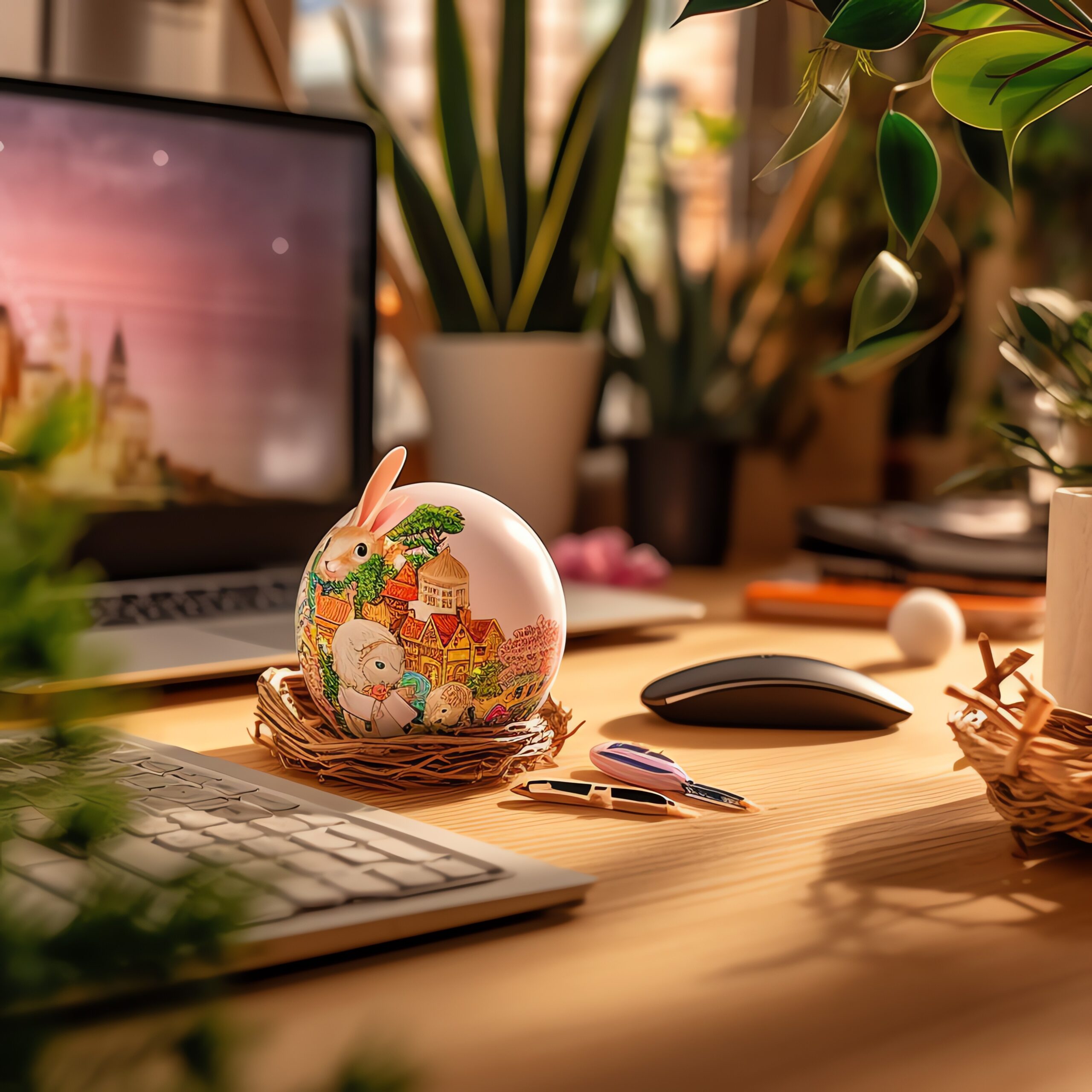 easter-day-concept-desk-with-bunny-sweets-colorful-decorative-egg-decoration-easter-table